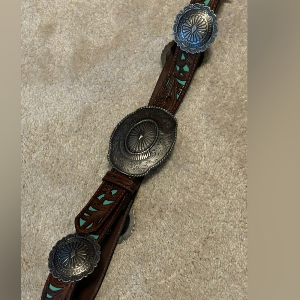 Western Leather Belt with Silver Conchos